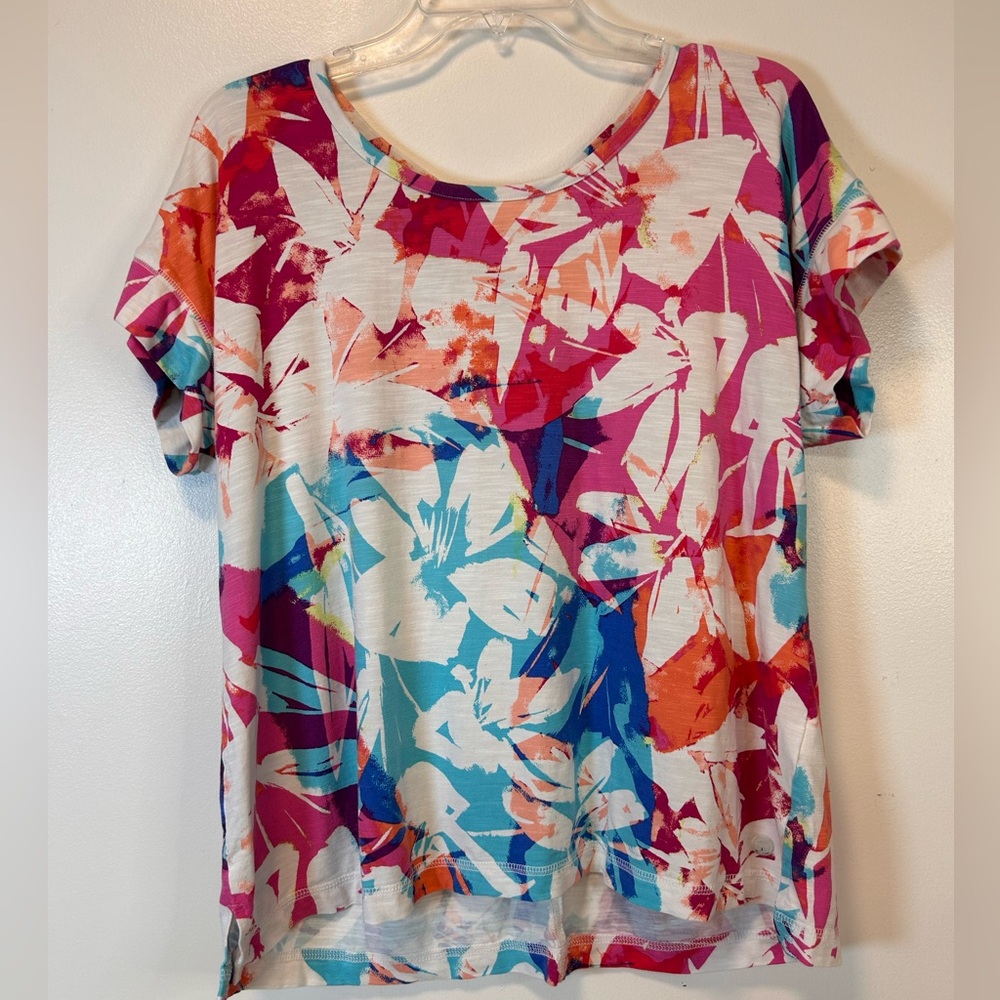 T By Talbots Floral Short Sleeve Jersey Knit Topโ Strappy Back Womenโs XL Petite